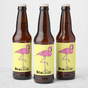 Rótulo Para Garrafa De Cerveja Diversão Retro Beach Sunny Beachingo rosa flamingo