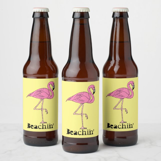 Rótulo Para Garrafa De Cerveja Diversão Retro Beach Sunny Beachingo rosa flamingo (Garrafas)
