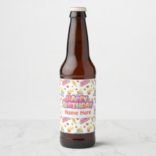 Rótulo Para Garrafa De Cerveja Doces coloridos do aniversário