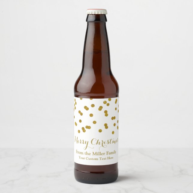Rótulo Para Garrafa De Cerveja Dourada Confetti Merry Christmas Beer Label (Frente)