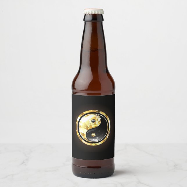 Rótulo Para Garrafa De Cerveja Dourado Yin Yang a preto (Frente)