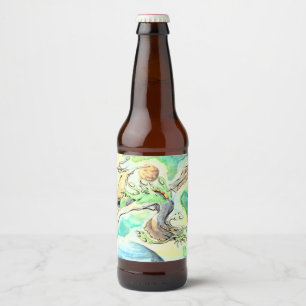 Rótulo Para Garrafa De Cerveja Dragão verde que deriva na luz das estrelas