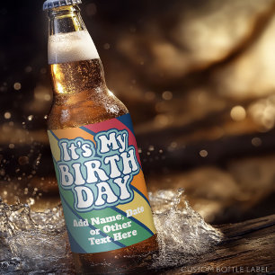 Rótulo Para Garrafa De Cerveja É o meu aniversário - Feliz Stripe Rainbow Colors