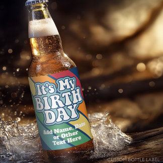 Rótulo Para Garrafa De Cerveja É o meu aniversário - Feliz Stripe Rainbow Colors