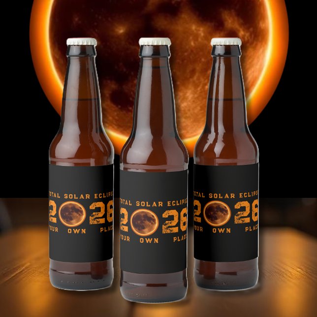 Rótulo Para Garrafa De Cerveja Eclipse Total do Sol 12 de Agosto de 2026 (Total Solar Eclipse August 12, 2026 Beer Bottle Label 
)