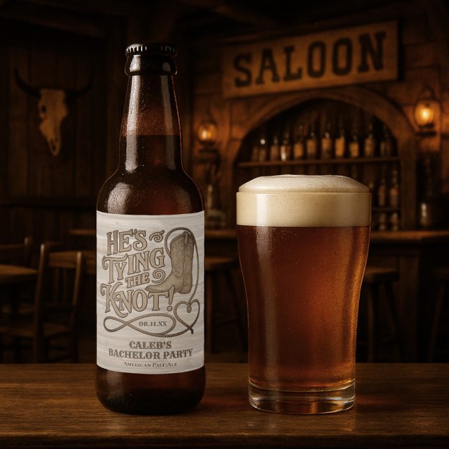 Rótulo Para Garrafa De Cerveja Ele Está Amarrando o Nó Festa de Solteiro Rústico  (Criador carregado)