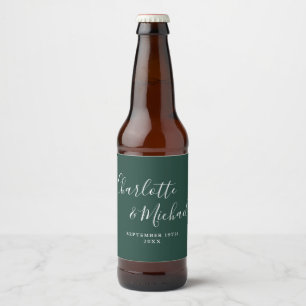 Rótulo Para Garrafa De Cerveja Elegante Casamento de Script Emerald Green com Ass
