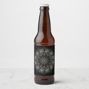 Rótulo Para Garrafa De Cerveja Elegante Mandala Indiano Boho Chic Casamento Preto