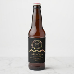 Rótulo Para Garrafa De Cerveja Elegante, monograma do ouro do vintage