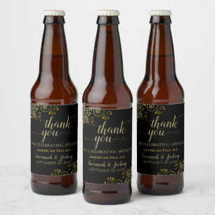 Rótulo Para Garrafa De Cerveja Elegante Ouro Rendado em Preto Agradecimento de Ca