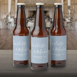 Rótulo Para Garrafa De Cerveja Elegante Script Casamento Azul Poeirento Assinatur