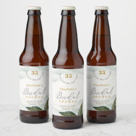 Rótulo Para Garrafa De Cerveja Elegante Verde Dourado Chá de panela de Aquarela