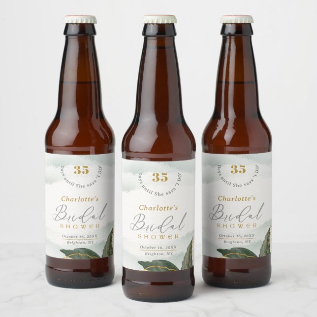 Rótulo Para Garrafa De Cerveja Elegante Verde Dourado Chá de panela de Aquarela (Garrafas)