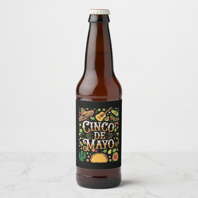 Rótulo Para Garrafa De Cerveja Elementos de Festa Divertidos do Cinco De Mayo (Frente)