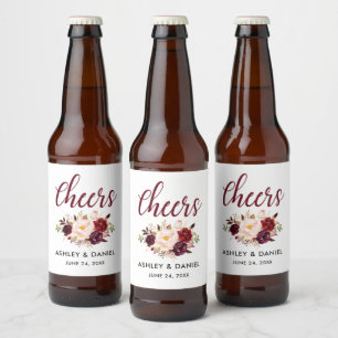 Rótulo Para Garrafa De Cerveja Elogios florais do casamento de Borgonha da