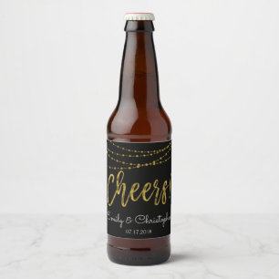 Rótulo Para Garrafa De Cerveja Elogios pretos e luzes da corda da folha Dourado