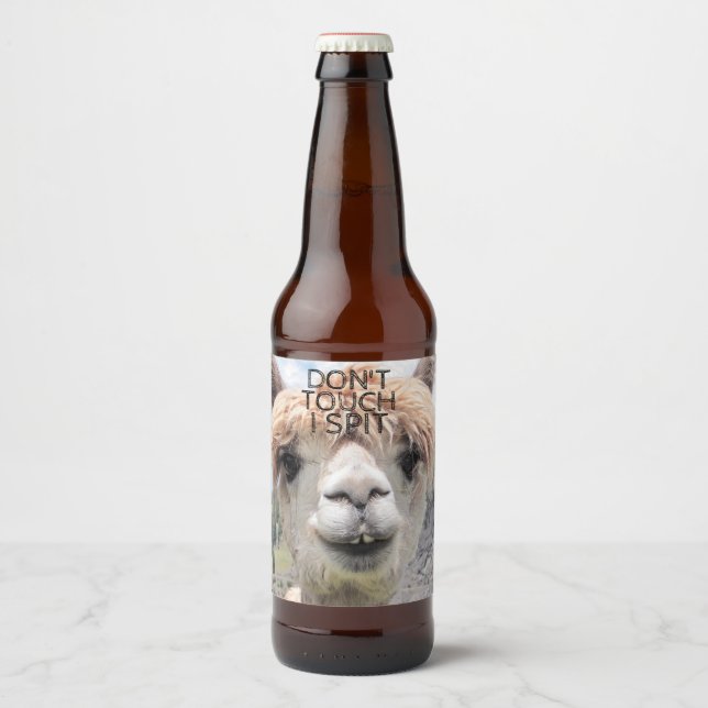 Rótulo Para Garrafa De Cerveja Engraçado Alpaca Llama Não toques eu cuspo (Frente)
