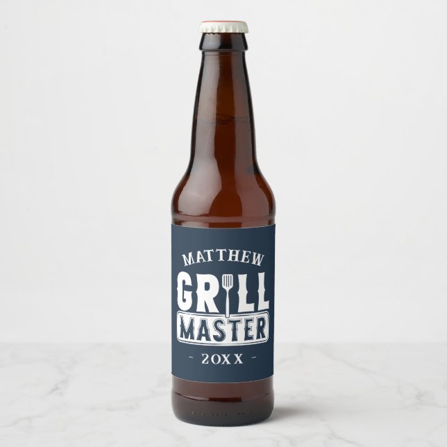 Rótulo Para Garrafa De Cerveja Engraçado CHURRASCO Grill Mestre Personalizado Bar (Frente)