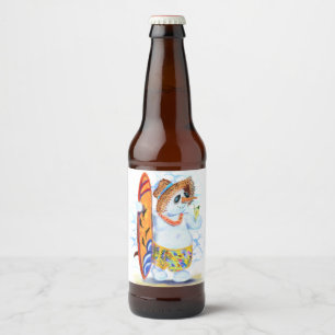 Rótulo Para Garrafa De Cerveja Engraçado Summer Snowman Surfer bebe coquetel fre