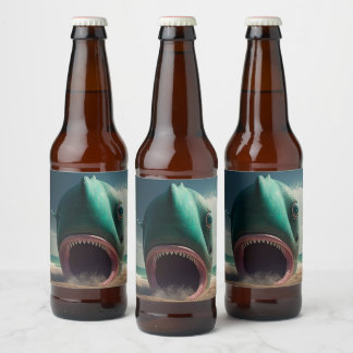 Rótulo Para Garrafa De Cerveja Escultura de tubarão na praia