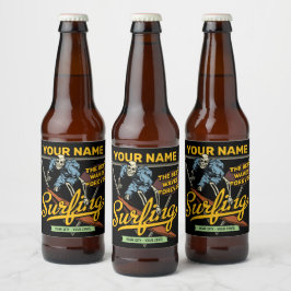 Rótulo Para Garrafa De Cerveja Esqueleto de Surf Personalizado Anda nas Ondas Sur