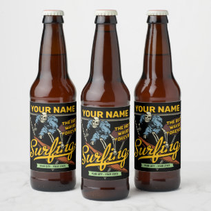 Rótulo Para Garrafa De Cerveja Esqueleto de Surf Personalizado Anda nas Ondas Sur