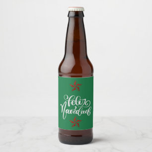 Rótulo Para Garrafa De Cerveja Estrela de Natal com brilho vermelho