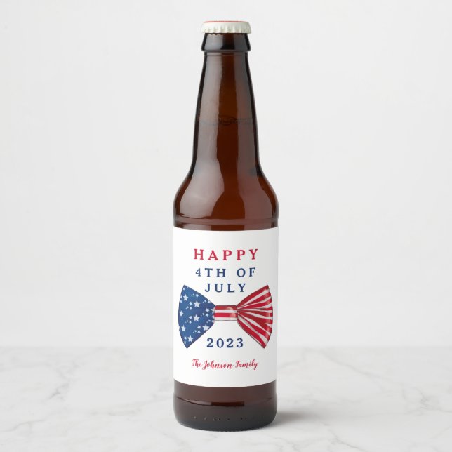 Rótulo Para Garrafa De Cerveja Estrelas e Listras Clássico de 4 de Julho (Frente)
