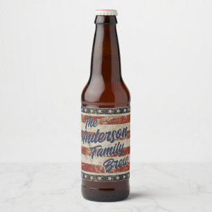 Rótulo Para Garrafa De Cerveja Estrelas e Listras Nome de Família Vintage