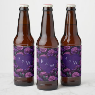 Rótulo Para Garrafa De Cerveja Fantasia de Cravo Roxo Brilho Casamento Elegante