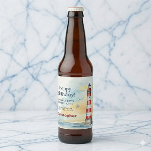 Rótulo Para Garrafa De Cerveja Faro de Aniversário Luz Radiante Personalizado