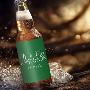 Rótulo Para Garrafa De Cerveja Favor de Casamento Sr e Sra - Verde Minimalista