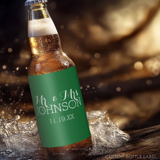 Rótulo Para Garrafa De Cerveja Favor de Casamento Sr e Sra - Verde Minimalista