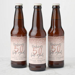 Rótulo Para Garrafa De Cerveja Fazer 50, boa celebração de aniversário de rosa