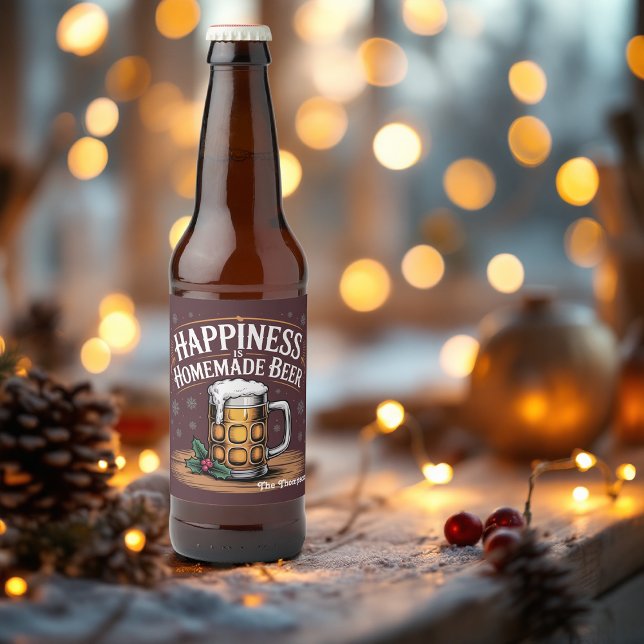 Rótulo Para Garrafa De Cerveja Felicidade é Feriado de Natal de Cerveja Caseira (Happiness Is Homemade Beer Christmas Holiday Beer Bottle Label)