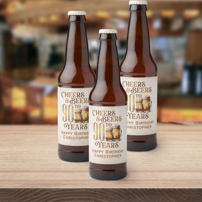 Rótulo Para Garrafa De Cerveja Felicidades e Cervejas 90 Birthday (Criador carregado)