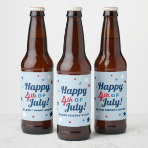 Rótulo Para Garrafa De Cerveja Feliz 4 de Julho Estrelas Nome Personalizado