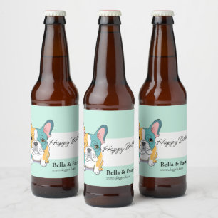 Rótulo Para Garrafa De Cerveja Feliz Aniversário Bulldog Francês 