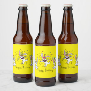 Rótulo Para Garrafa De Cerveja Feliz Aniversário Feliz Rabbits Coelhos Cerveja Et