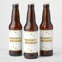 Rótulo Para Garrafa De Cerveja Feliz e Brilho | Natal divertido Branco e Dourado