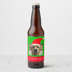 Rótulo Para Garrafa De Cerveja Feliz Natal do cão do papai noel de (seu texto)