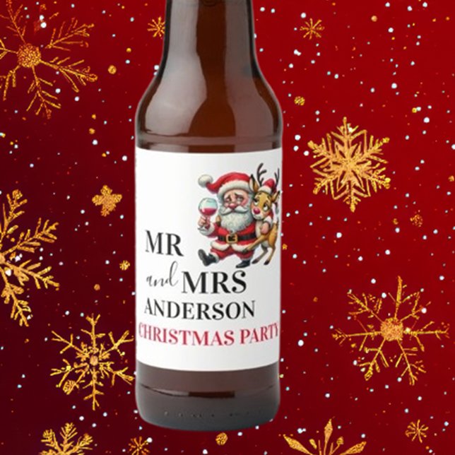 Rótulo Para Garrafa De Cerveja Feliz Papai noel de Saudações de Natal (Celebrate the holiday spirit with Brett Designs' Merry Christmas Greetings Santa Beer Bottle Label. )