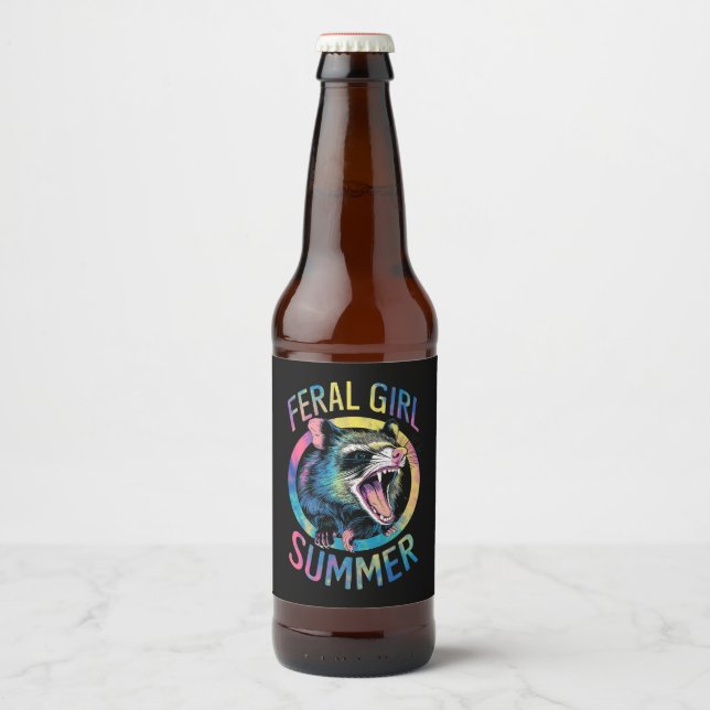 Rótulo Para Garrafa De Cerveja Feral Girl Summer Ogambm Tie Dye Raccoon (Frente)