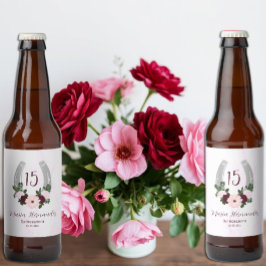 Rótulo Para Garrafa De Cerveja Ferradura Floral Ocidental Quinceanera