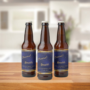 Rótulo Para Garrafa De Cerveja festa de aniversário 80 azul marinho torcida