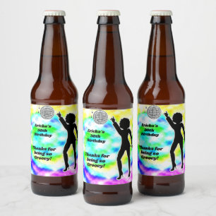 Rótulo Para Garrafa De Cerveja Festa de aniversário de Groovy Adulto com Tie Dye 