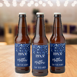 Rótulo Para Garrafa De Cerveja Festa de aniversário marinho azul confetti anos
