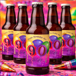 Rótulo Para Garrafa De Cerveja Festa de Balões de Confetes de Aniversário de 90 A