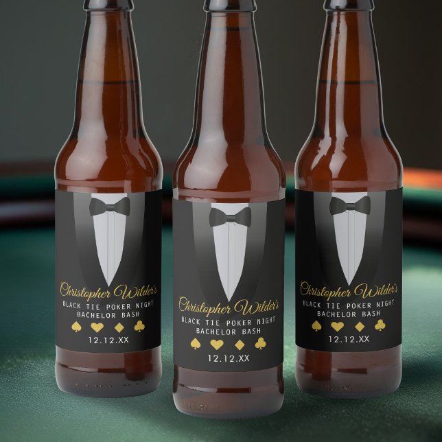 Rótulo Para Garrafa De Cerveja Festa de Despedida Noturna do Black Tie Poker (It’s perfect for a classy bachelor night with a casino twist. Raise a toast to the groom-to-be!)