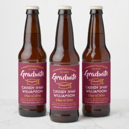 Rótulo Para Garrafa De Cerveja Festa de formatura Felicita Maroon Vermelho Dourad